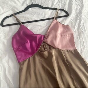 Saint Genies V-neck contrast spliced satin maxi dress in multicolor.